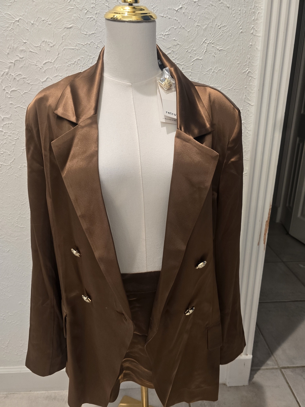 Retrofête Saige Blazer & Vivy Skirt Set Cognac XL NWT